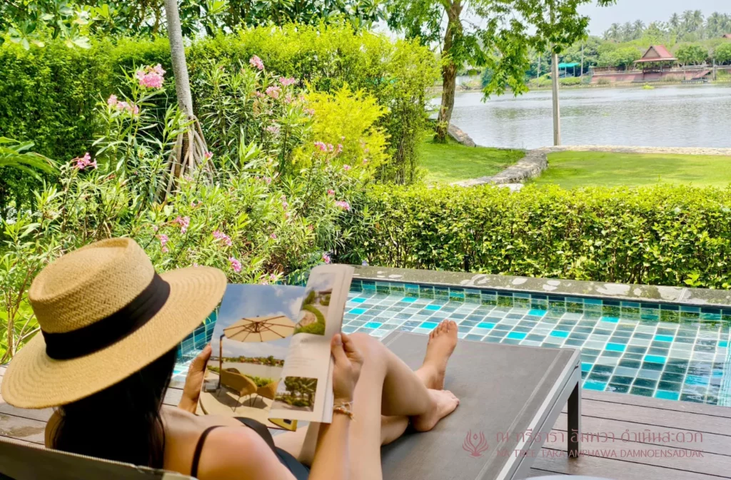 รีวิวที่พักอัมพวาสวยๆ ริมน้ำ ณ ทรีธารา โดยเพจ Wanna Go พักห้อง 2 Bedroom Poll Villa สระว่ายน้ำส่วนตัว บรรยากาศสวยๆ มองจากห้องพัก และ ทานอาหารริมน้ำ